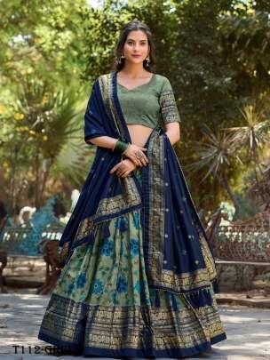 Designer Kalamkari Print Green Silk Lehenga Choli For Women