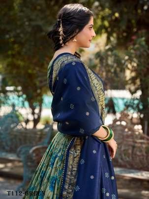 Designer Kalamkari Print  Blue Silk Lehenga Choli For Women