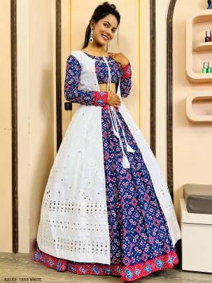 Designer Lehenga Choli Set with Koti in Patola Print and Embroidery   Mirror Work