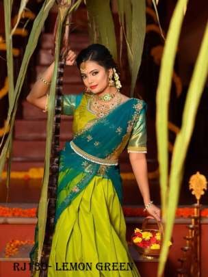 Designer Lemon Green Kanjivaram Silk Pure Zari Half Saree