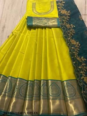 Designer Lemon Green Kanjivaram Silk Pure Zari Half Saree