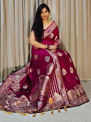 Designer Maroon Banarasi Khadi Silk Sarees 