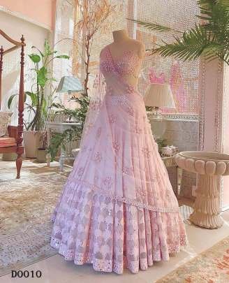 Designer Mono Net Heavy Sequence Work Pink Lehenga Choli