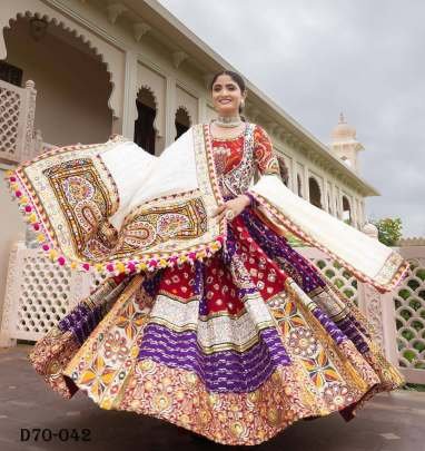 Designer Muslin Navratri Lehenga Choli with Embroidered Dupatta