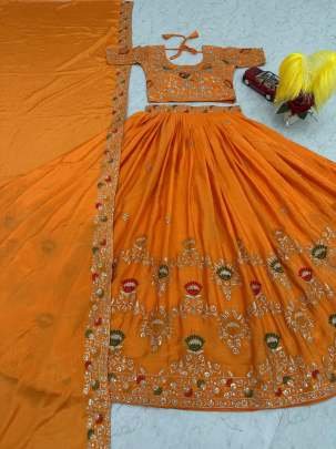 Designer Orange Colour Chinon Sequence Work Lehenga Choli Set