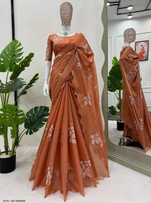 Designer Orange Jimmy Chu Saree With Thread Work 