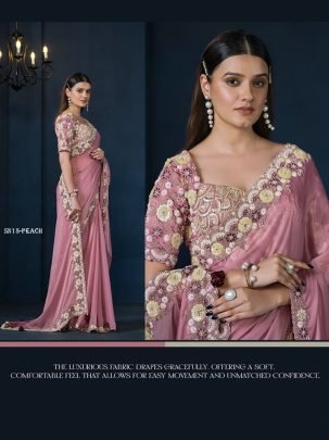 Designer Party Wear Peach Silk Saree