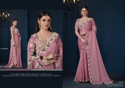 Designer Party Wear Peach Silk Saree