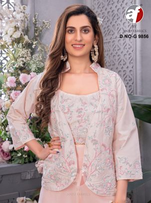 Designer Peach Indo Western Suit With Hand Work by Anju Fab 9856