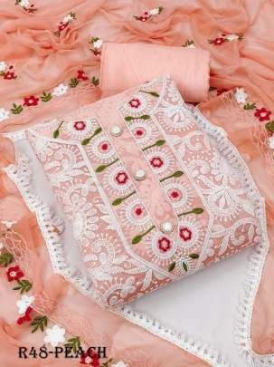 Designer Peach Model Embroidery Dress Material