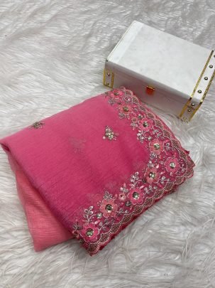 Designer Peachy Pink Saree With Unstitched Blouse 