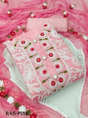 Designer Pink Model Embroidery Dress Material