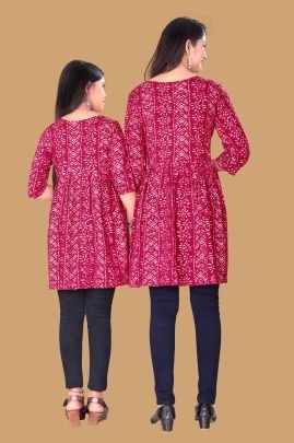 Designer Pink Mother daughter Printed Combo