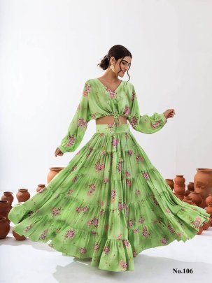 Designer Pista Colour Floral Attire  