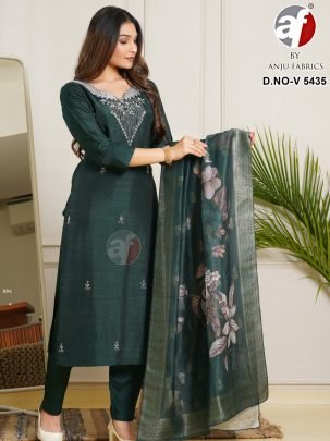 Designer Pure Dola Silk Green Kurti Pant Set 