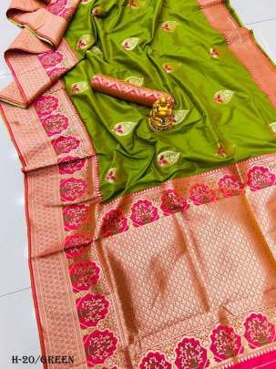 Designer Pure Silk Green Saree With Brocade Blouse