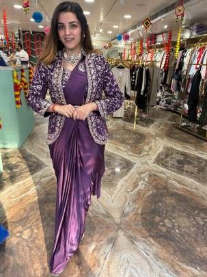 Designer Purple Colour Ready To Wear Saree With Jacket