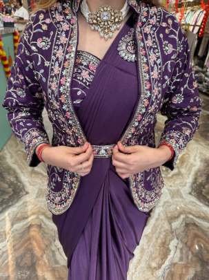 Designer Purple Colour Ready To Wear Saree With Jacket