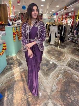 Designer Purple Colour Ready To Wear Saree With Jacket
