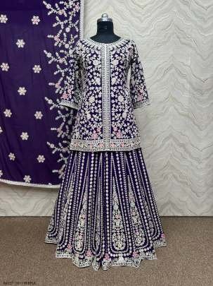 Designer Purple Ready Made Top Gharara With Dupatta