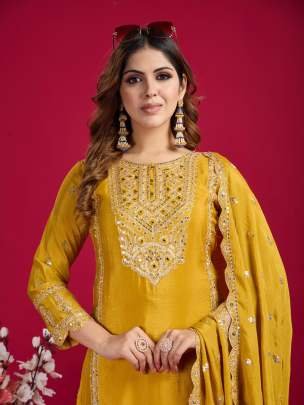 Designer Real Mirror And Khatli Work Chinon Silk Kurtis Set