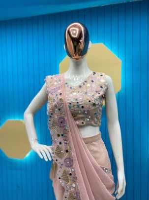 Designer Real Mirror Embroidered Ready to Wear Indo Western Dress