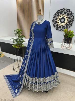 Designer Chinon Royal Blue Party Wear Gown With Dupatta