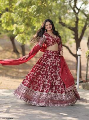 Designer Sequin Work Red Lehenga Choli Ensemble 2024