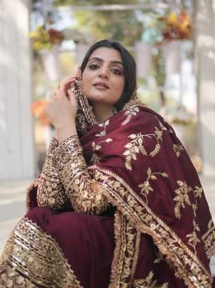 Designer Sequins Embroidered Work Gown With Dupatta
