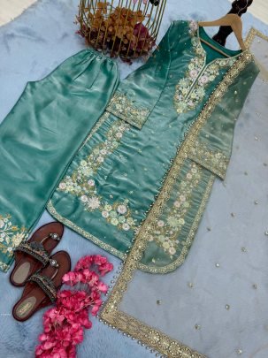 Designer Sky Blue Plazzo Set with Sequence Work