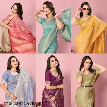 Designer Soft Dola Silk light lavender Color Saree with Gold Embroidery