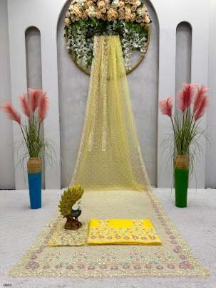 Designer soft net Yellow sequence work partywear saree