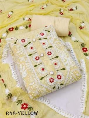 Designer Yellow Model Embroidery Dress Material