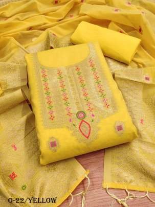 Yellow Chanderi Banarasi Silk Dress Material For Women