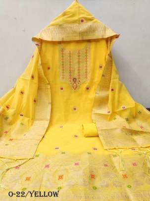 Yellow Chanderi Banarasi Silk Dress Material For Women