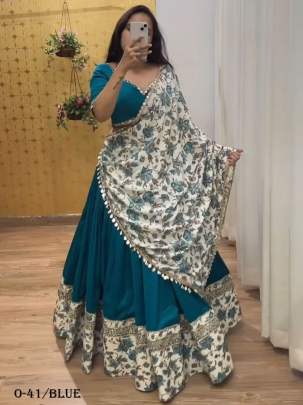 Digital Print Faux Georgette Blue Chaniya Choli With Dupatta