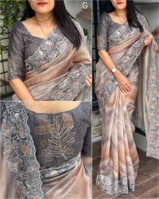 Digital Print Gray Cotton Silk Saree