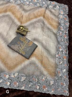 Digital Print Gray Cotton Silk Saree