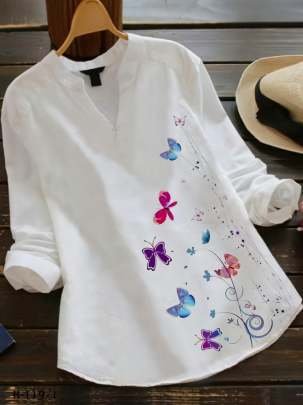 Digital Print Rayon Ladies Top Colorful Butterfly