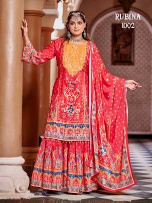 Digital Print Work Red Sharara Suit