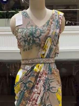 Digital Print Work Soft Chinon Silk Ready To Wear Saree