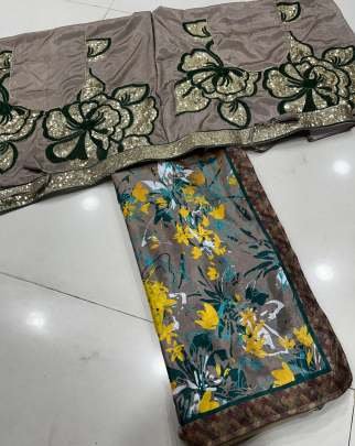 Digital Print Work Soft Chinon Silk Ready To Wear Saree