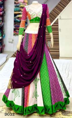 Digital Printed Real Mirror Work Muslin Cotton Lehenga Choli