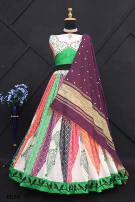 Digital Printed Real Mirror Work Muslin Cotton Lehenga Choli