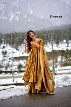 Digital Printed Work Mustard Top Palazzo Dupatta Set