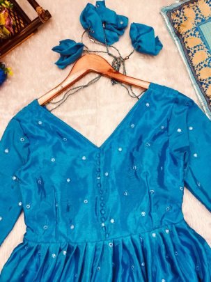 Discover Our Blue Heavy Embroidered Suit Set