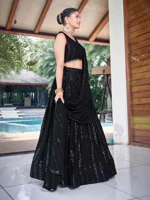 DJ Special Black Sequence Lehenga Choli by Fab Funda