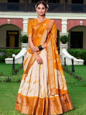 Dola Silk Shibori Printed Orange Lehenga Choli