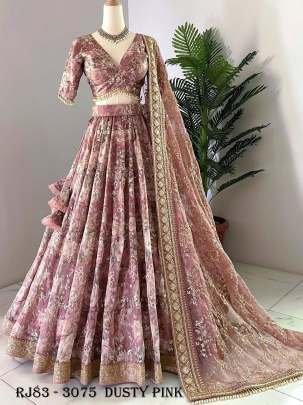 Dusty Pink Lehenga Choli With Digital Print and Sequin Wedding Lehenga Choli With Dupatta 