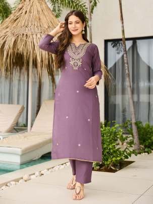 Dusty Purple Embroidered Kurti with Floral Dupatta